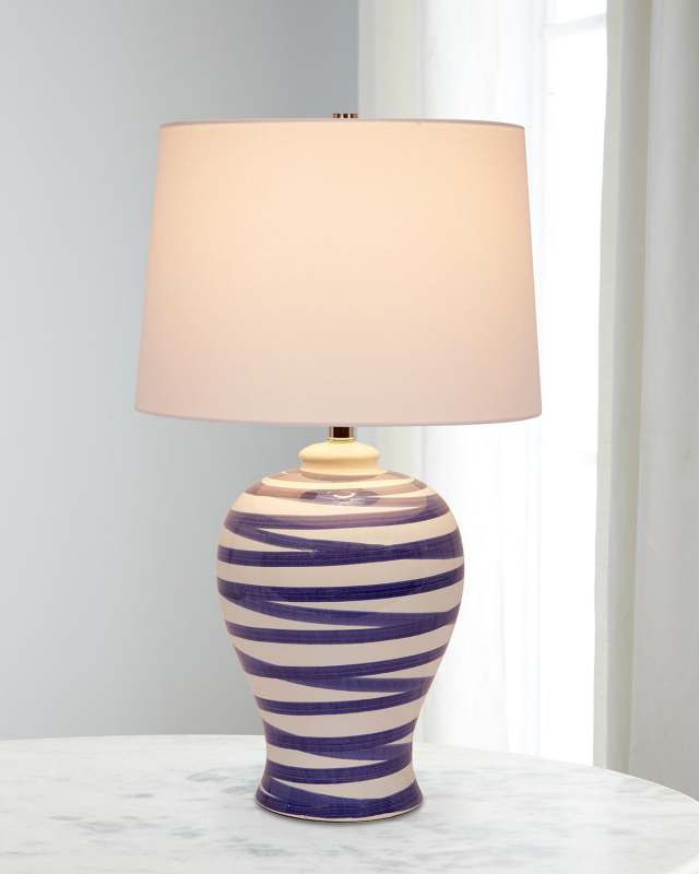 Lindell Striped Ceramic Table Lamp with Linen Shade